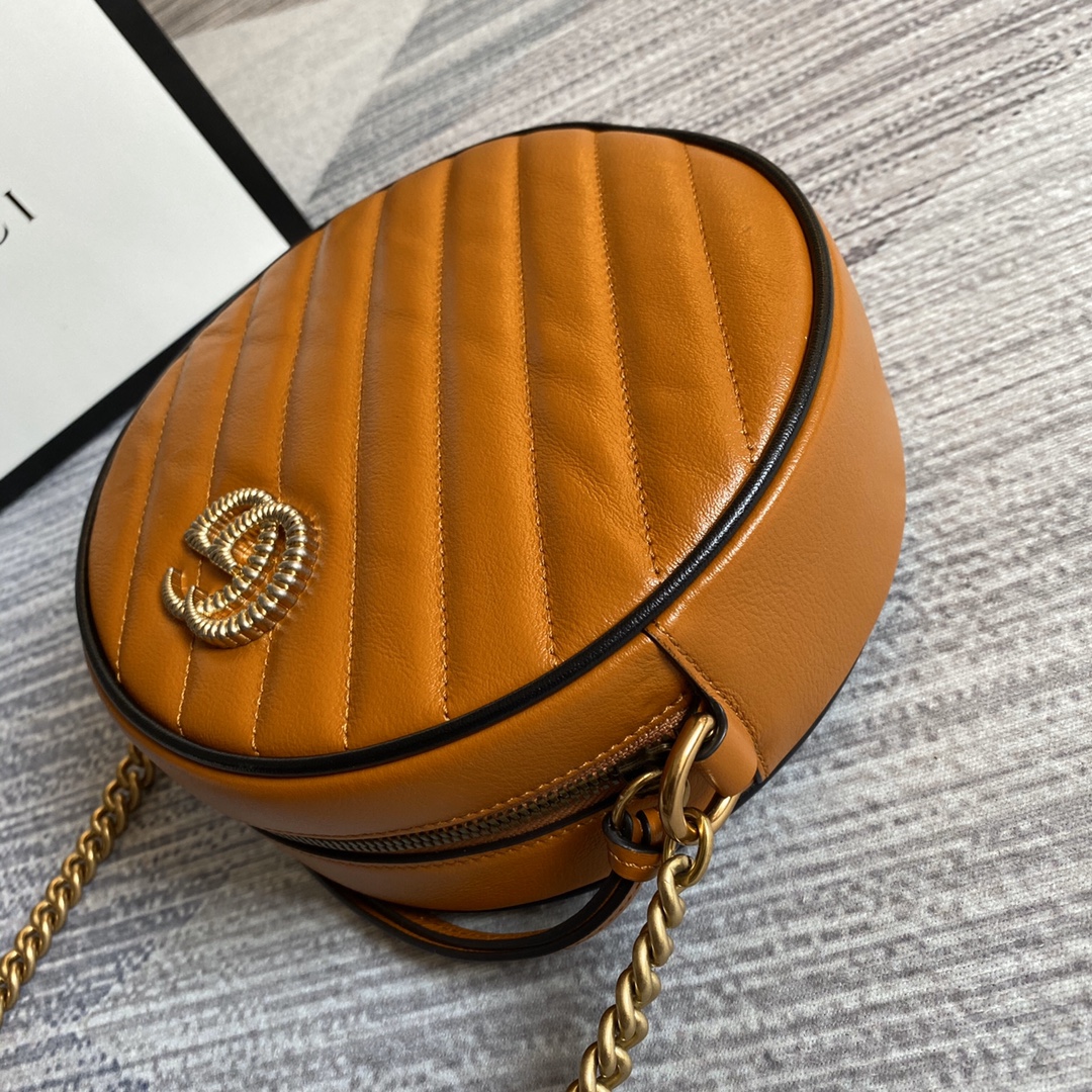 Gucci GG Marmont Mini Round Shoulder Bag 550154 Brown